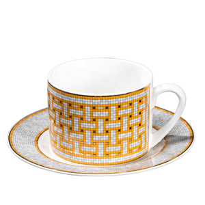 Service à café et thé en porcelaine fine (Bone China) 15 pièces avec tasses et soucoupes mosaïques, et cafetière – Collection Royal Bone China - Product Image 5