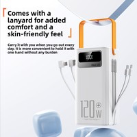 Meilleure vente transfrontalière : Batterie externe en plastique à charge rapide 120W avec câble intégré, affichage numérique intelligent, capacité 80 000mAh, Lithium