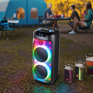 ระบบเสียงแบบพกพาคู่8 "ไดรเวอร์ไฮไฟ LED สีสันสดใสไมค์ไร้สายเชื่อมต่อได้หลากหลายสำหรับลำโพงเสียงกลางแจ้งงานปาร์ตี้ - Product Image 5