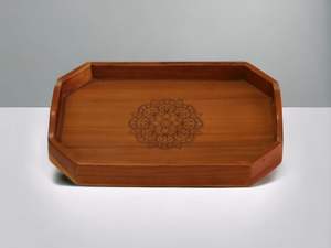 Bandeja de servicio de madera rústica hecha a mano con diseño de flores Bandeja multiusos para uso doméstico en hoteles y restaurantes - Product Image 2