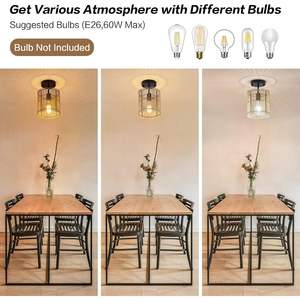 SGLfarmty Boho Semi Flush Mount Ceiling Light Metal Bamboo Shade IP44 Warm White LED 7.87x7.08x10.62 Inches - Product Image 6