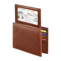 Dompet Paspor Kulit Asli Logo Kustom untuk Pria, Penutup Paspor Lipat Tipis dengan Jendela ID dan Banyak Slot Kartu