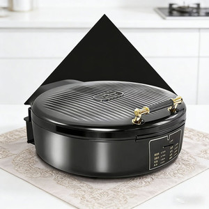 Parrilla eléctrica de contacto de 1500W, antiadherente, de acero inoxidable, con doble calentamiento, plancha de gran diámetro para cocinar panqueques y más. - Product Image 1