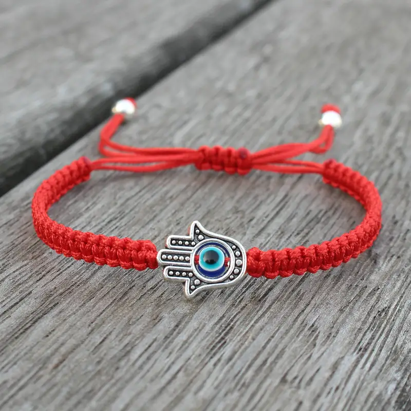 Cheap Price Custom Turkey Blue Eye Fatima Hand Charm Woven Red Rope Bracelet