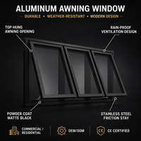 Fenêtres à auvent sur mesure en aluminium noir mat, 3 panneaux, à ouverture par le haut, étanches à la pluie, ventilées, pour usage commercial et résidentiel, avec revêtement en poudre