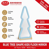 Miroir pleine longueur Fullkenlight en forme d'arbre avec LED, cadre en bois bleu, pour le marché des matériaux de construction