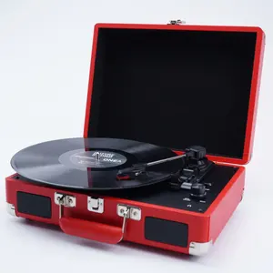 Beste Cadeau Voor 2024 Draagbare Koffer Draaitafel Vinyl Platenspeler Met Batterij Bluetooth 3.5Mm Aux In Hoofdtelefoon Jack & Rca Uit