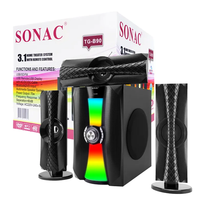 SONAC TG-B90 3.1マルチメディアホームシアターサブウーファースピーカーサラウンドサウンドホームオーディオサブウーファースピーカーシステム (ワイヤレスMIC2023付き)