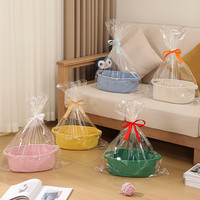 Panier de rangement tissé en corde de coton nordique avec poignées, bac organisateur ovale pour jouets, collations, pépinière