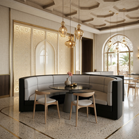 Ensemble de banquette demi-circulaire ignifugée sur mesure avec table ronde et chaises pour projets FF&E hôteliers et de restauration commerciaux MEA