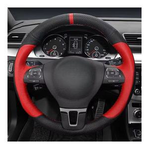 Protector de volante de coche de cuero genuino personalizado para Volkswagen <span class=keywords><strong>Golf</strong></span> 6 Mk6 VW Polo Sagitar Bora Santana Jetta MK5 <span class=keywords><strong>Interior</strong></span> de coche - Product Image 1