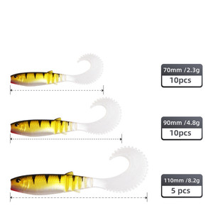 Esche artificiali curve a coda di canale da 70mm, 90mm, 110mm, Wobblers morbidi in silicone, esche finte a forma di verme per Bass, Leurre Souple - Product Image 2
