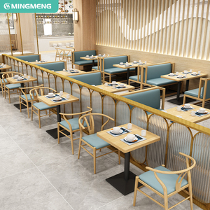 Modern Wooden Commercial Restaurant Furniture Set with Light Blue <b>Cushions</b> and Square Tables for Commercial Dining Spaces - Product Image 4