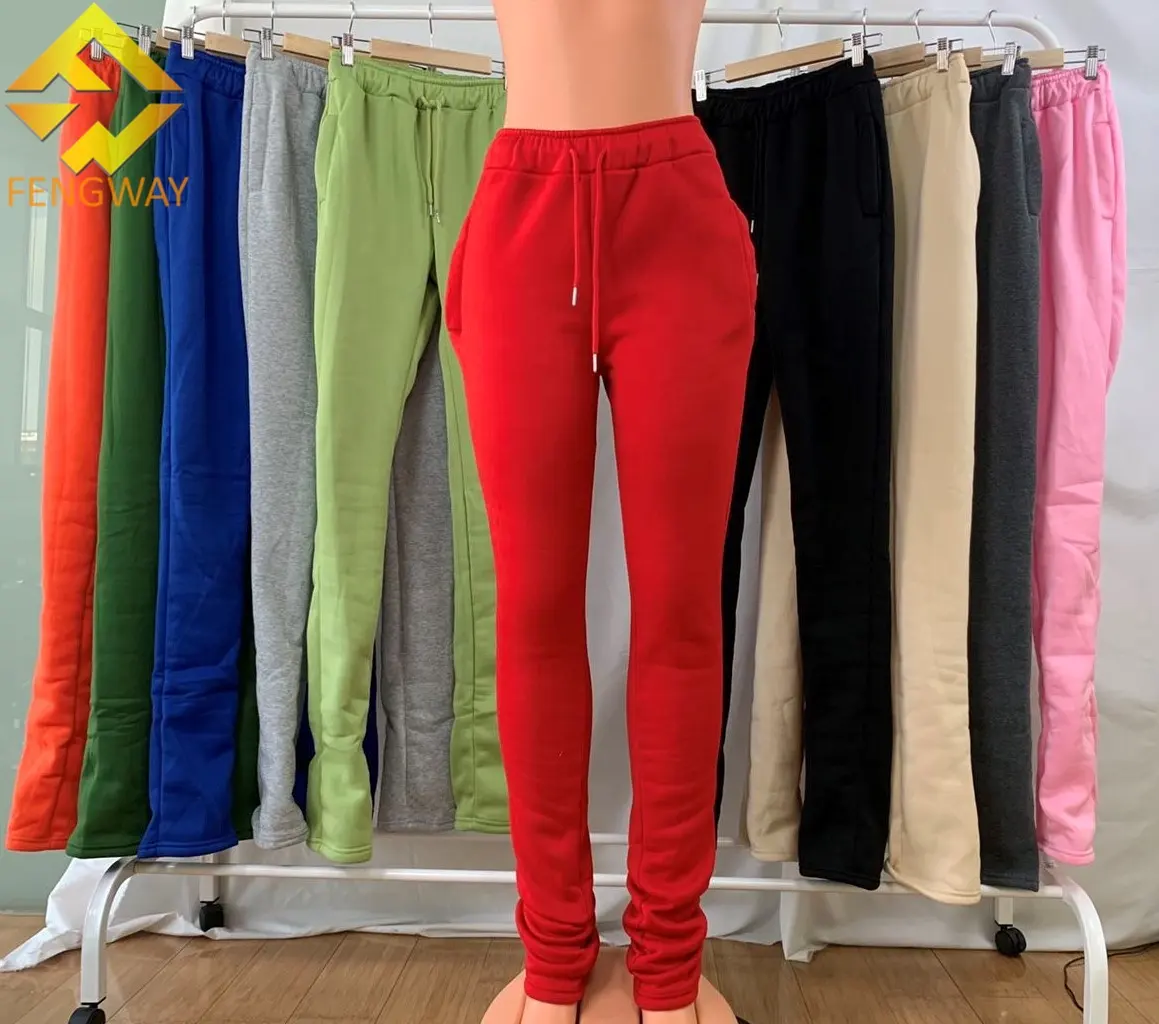 Mallas XS-3XL de algodón para mujer, pantalones de chándal apilados gruesos, de cintura media, personalizados, para otoño, 2022