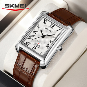 Montre pour femmes de style minimaliste avec petit cadran carré, étanche 3ATM, mouvement japonais, bracelet en cuir véritable, montre à quartz pour femmes avec date - Product Image 3