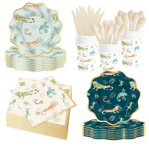 DAMAI New Customized Animal Theme <b>Disposable</b> Dessert Dinner Paper Plates Cups Napkin Tableware Set Party Supplies - Product Image 2