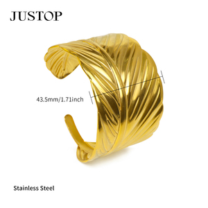 Bracelet à breloques en acier inoxydable plaqué or JUSTOP, motif végétal, bijoux tendance unisexe, 43,7 mm - Product Image 4