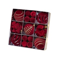 Adornos Navideños Vintage en Caja de Regalo, Bolas de Navidad con Múltiples Formas, Estrellas y Rayas, Flocadas, Rojas, Crema, Doradas, Modernas, Sencillas, Colgantes
