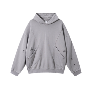 ผู้ผลิต OEM เสื้อฮู้ดดี้ผู้ชายแบบฟอกสีสไตล์วินเทจ ล้างสีแบบแอซิด วัสดุผ้าคอตตอนหนา ทรงโอเวอร์ไซส์ เสื้อสเวตเชิ้ตแบบไม่มีลาย TKAN9187 - Product Image 2