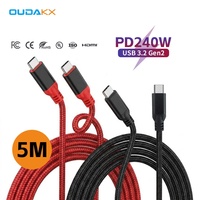 Câbles de données USB tressés en nylon 5M 240W PD3.1 tendance, longueur personnalisée, connecteur, câblage interne d'équipement, certifié E-Marker CE, OEM