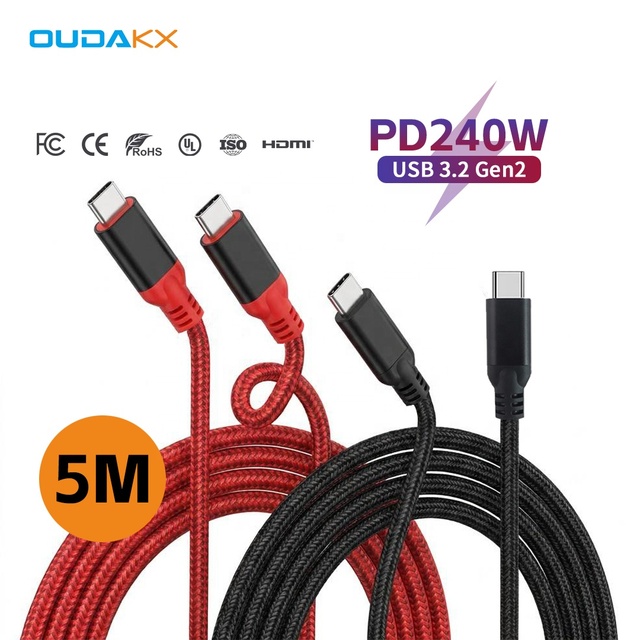 Trending 5M Nylon Braided 240W PD3.1 USB Data Cables Custom Length Connector Internal Equipment Wiring E-Marker CE Certified OEM