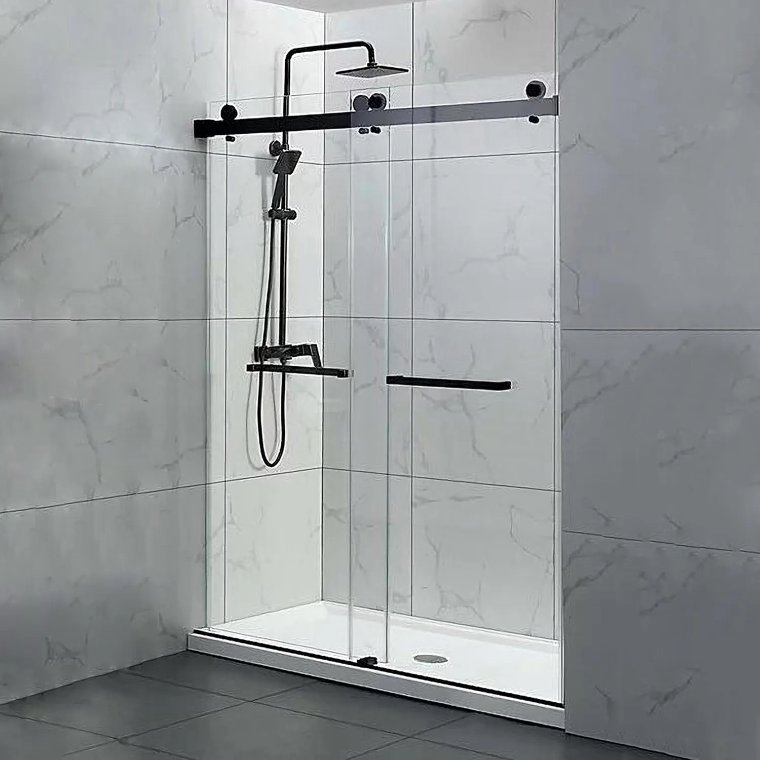 Custom Adjustable 60 in. Frameless Sliding Rectangle Shower Door with Clear Tempered Glass