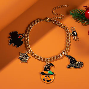 Conjuntos <span class=keywords><strong>de</strong></span> pulseras <span class=keywords><strong>de</strong></span> Halloween Esmalte negro Calabaza Calaveras Murciélago Araña Encanto Pulsera con cuentas Punk Cadena cubana Pulseras <span class=keywords><strong>de</strong></span> cuentas <span class=keywords><strong>de</strong></span> cristal - Product Image 5