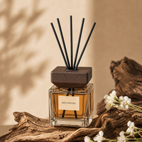 Diffuseur de parfum carré en verre Hailandi sans alcool, longue durée, sans flamme, aromathérapie, avec bouchon en bois et bâtonnets en rotin pour la maison et l'hôtel