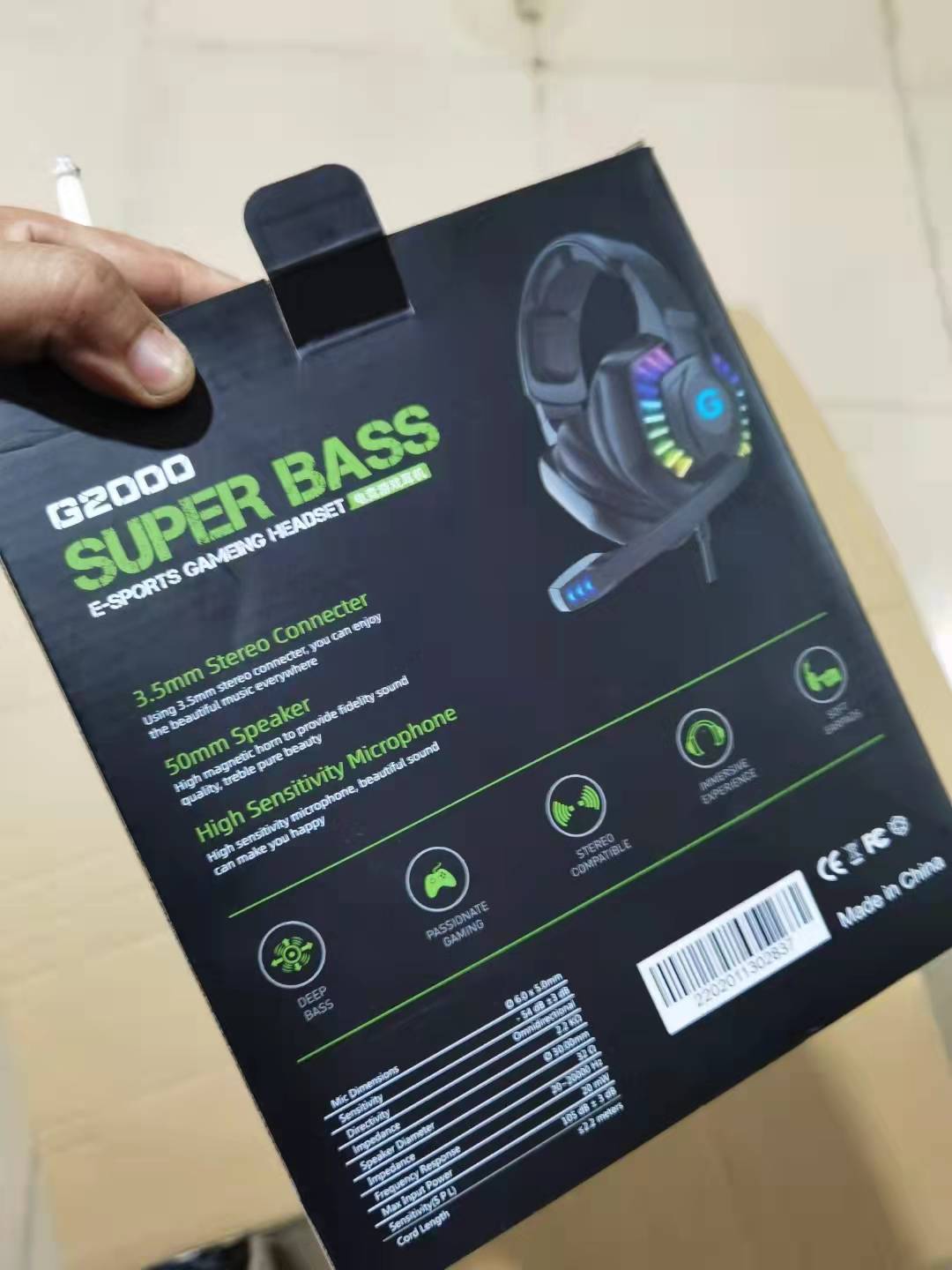 hot selling G2000 led light headphone game headphset real stereo sound no delay for game playing with mic