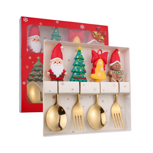 Vaisselle de Noël, ensemble cuillère et fourchette en acier inoxydable, nouvelle cuillère à dessert, cuillère à mélanger Père Noël, fourchette à fruits, boîte cadeau - Product Image 5