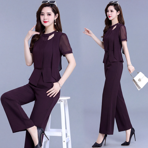 Ensembles 2 pièces pour femmes : Haut asymétrique peplum <span class=keywords><strong>violet</strong></span> foncé et <span class=keywords><strong>pantalon</strong></span> large – Tenue de bureau pour femme active – Nouveautés 2026 - Product Image 3