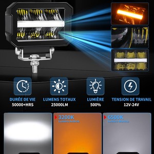 Feux de route LED IP68 E-Mark 4x4, <span class=keywords><strong>blanc</strong></span> ambre DRL, 12V 24V, feux auxiliaires tout-terrain 4,4 pouces pour SUV et pick-up avec faisceau de câblage - Product Image 3