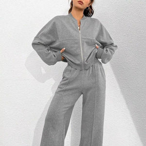 批发定制女式拉链运动衫和裤子套装时尚休闲两件套运动服冬季防风透气 - Product Image 1