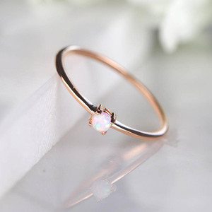 Placcatura in oro rosa 1mm di Spessore In Argento Solitarie Opale Impilabile Anello - Product Image 2