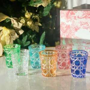 Juego de Vasos de Vidrio con Patrón de Diamantes Coloridos, 6 Piezas, Vasos de Chupito de Colores, Juego de Regalo para Bar y Hogar, Regalo para Festivales, Regalos de Boda - Product Image 1