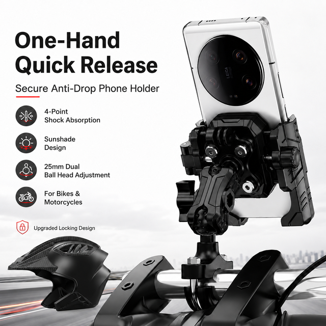 One-Touch Lock Motorcycle Phone Mount Shockproof Bike Phone Holder Anti Vibration Handlebar Mobile Holder