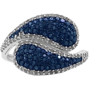 Jewelspaark <b>Diamond</b> <b>Ring</b> 1.05 Cttw Round Cut White And Blue Enhanced Natural Stones 925 Sterling Silver Engagement Jewelry For - Product Image 1