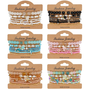 Fashion Beaded <b>Bracelets</b> <b>Set</b> 6Pcs Women's Imitation Pearl Crystal Rhinestone Boho Gift Jewelry 2026 Made in China - Product Image 1