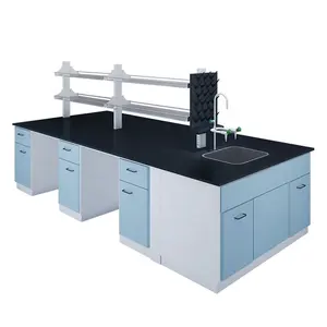 KINGV Best Quality & Low Price Steel Wood Physics High School Lab Furniture, Chemistry Laboratory Island Work Bench tests