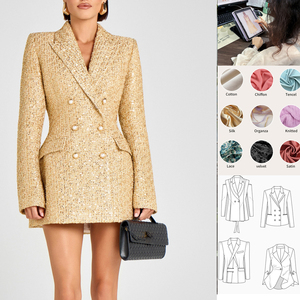 Giacca Tweed da Donna Elegante e di Lusso <span class=keywords><strong>con</strong></span> <span class=keywords><strong>Bottoni</strong></span> di Perle, Doppiopetto, <span class=keywords><strong>Blazer</strong></span> in Tweed Dorato Scintillante - Product Image 1