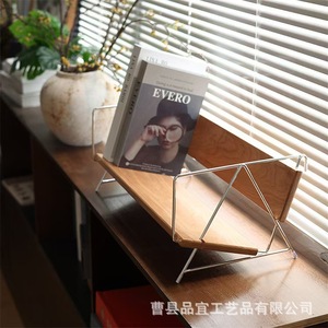 Estantería de escritorio de madera maciza, rectangular, de 1 nivel, tipo vertical, organizador de oficina ecológico para libros y revistas - Product Image 1