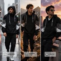 Chaqueta Anorak para Hombre, Tejido de Alto Rendimiento, Paneles Geométricos, Bolsillo Canguro, Personalización Completa, Transpirable, Ligera, Estilo Urbano