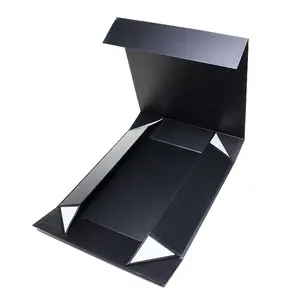 Caja de regalo de papel duro plegable, cierre magnético de lujo, color negro mate personalizado