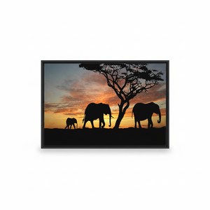 Elegant African Sunset <b>Elephant</b> Silhouette Printed Canvas Art,BLACK FRAMED CANVAS - Product Image 2