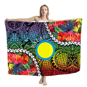 Pacific Ocean Island Palau Flag Hibiscus Flower Print Beach Towel Print On Demand Custom Bikini Shawl