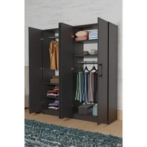 Armoire autoportante ARENA Anthracite Gris à 4 portes pour chambre à coucher, en bois, avec 6 étagères et 2 penderies - Product Image 6