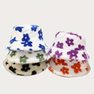 Wholesale Fall Winter Plush Flowers Versatile Warm Flower Print Fisherman Boonie <b>Hats</b> Women Lady Girl Faux Fur Furry Bucket <b>Hat</b> - Product Image 1