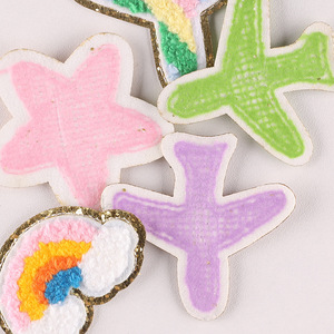 Venda quente Novo Custom Made Listra Colorido Estrela Coração Avião Design Ferro em <span class=keywords><strong>Glitter</strong></span> Chenille Vestuário <span class=keywords><strong>Patches</strong></span> - Product Image 2