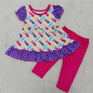 Haut court à imprimé lapin de Pâques et léopard, pantalon cloche, vente en gros, prêt à expédier, sans MOQ, vêtements pour bébés filles, vêtements pour enfants - Product Image 6