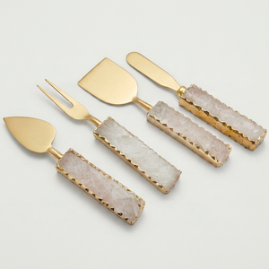 <b>Cheese</b> <b>Knife</b> <b>Set</b> With Stone Handles Gold Plated Metal Utensils For Serving <b>Cheese</b> Tableware Dining Use And Wedding Use - Product Image 1